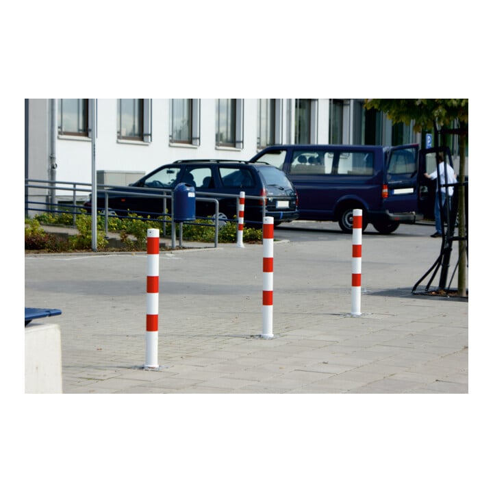 Schake Absperrpfosten Typ 476ZB, herausnehmbar, Ø 76mm + Profilzylinder, weiß / rot