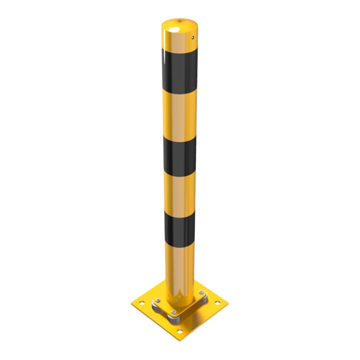Schake Absperrpfosten Typ 489NPBG, ortsfest, 220x220 mm Ø 89mm, gelb / schwarz