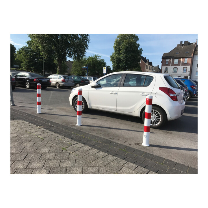 Schake Absperrpfosten Typ 491FB, herausnehmbar, Ø 102mm + Dreikantverschluß, weiß / rot