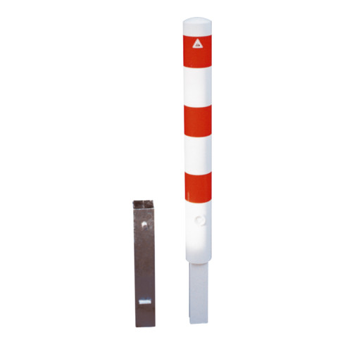 Schake Absperrpfosten Typ 493FB, herausnehmbar, Ø 108mm + Dreikantverschluß, weiß / rot