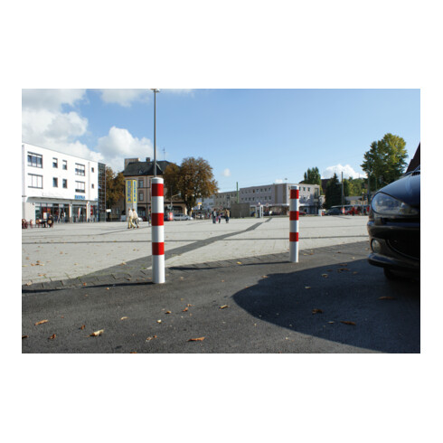 Schake Absperrpfosten Typ 493FB, herausnehmbar, Ø 108mm + Dreikantverschluß, weiß / rot