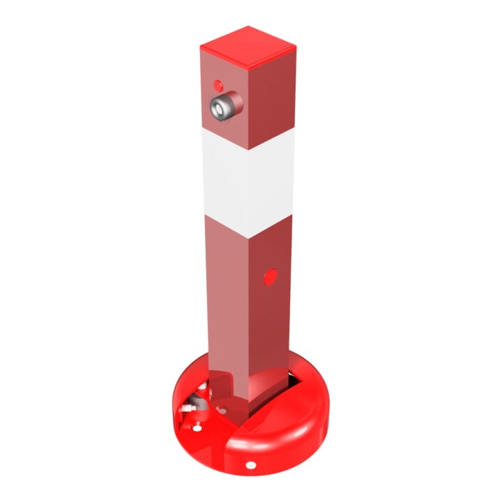 Schake Absperrpfosten, umlegbar, Typ 40215ZB, umlegbar, allseitig elastisch, 70x70mm, Überflur 500mm + Profilzylinderschloß, zum Aufdübeln rot / weiß