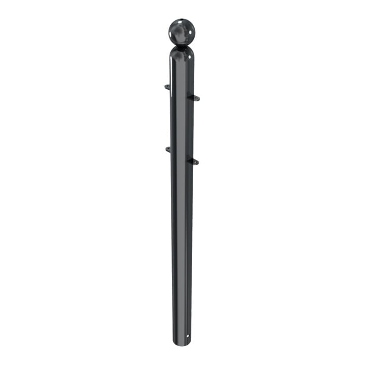 Schake Absperrstilpfosten für Rahmenelement Typ 478B, ortsfest, zum Einbetonieren, Ø 76mm + Kugelkopf, beschichtet, + 4 Anschlusslaschen