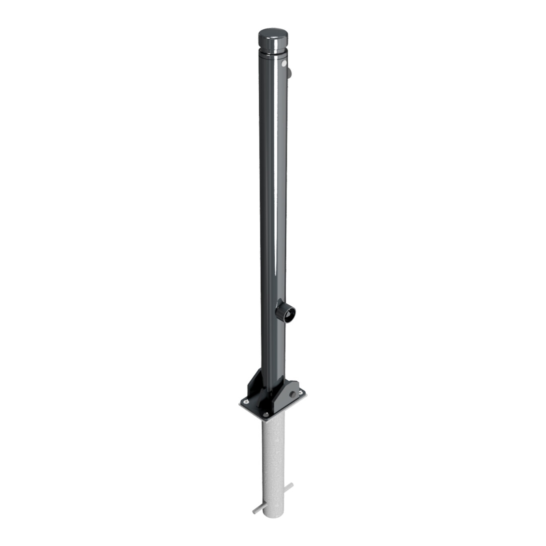 Schake Absperrstilpfosten Typ 464FUHB, umlegbar + Dreikantverschluß, Ø 60mm + Zierkopf, beschichtet