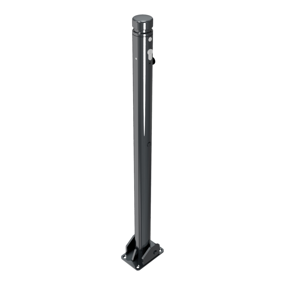 Schake Absperrstilpfosten Typ 464UZB, umlegbar + Profilzylinder, Ø 60mm + Zierkopf, beschichtet
