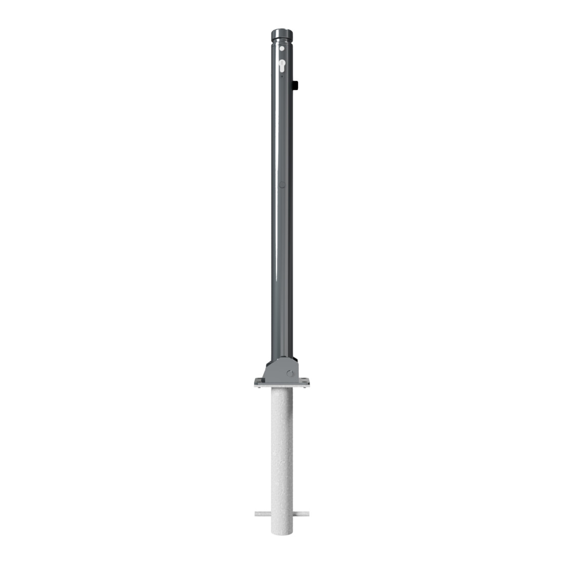 Schake Absperrstilpfosten Typ 464UZHB, umlegbar + Profilzylinder, zum Einbetonieren, Ø 60mm + Zierkopf, beschichtet