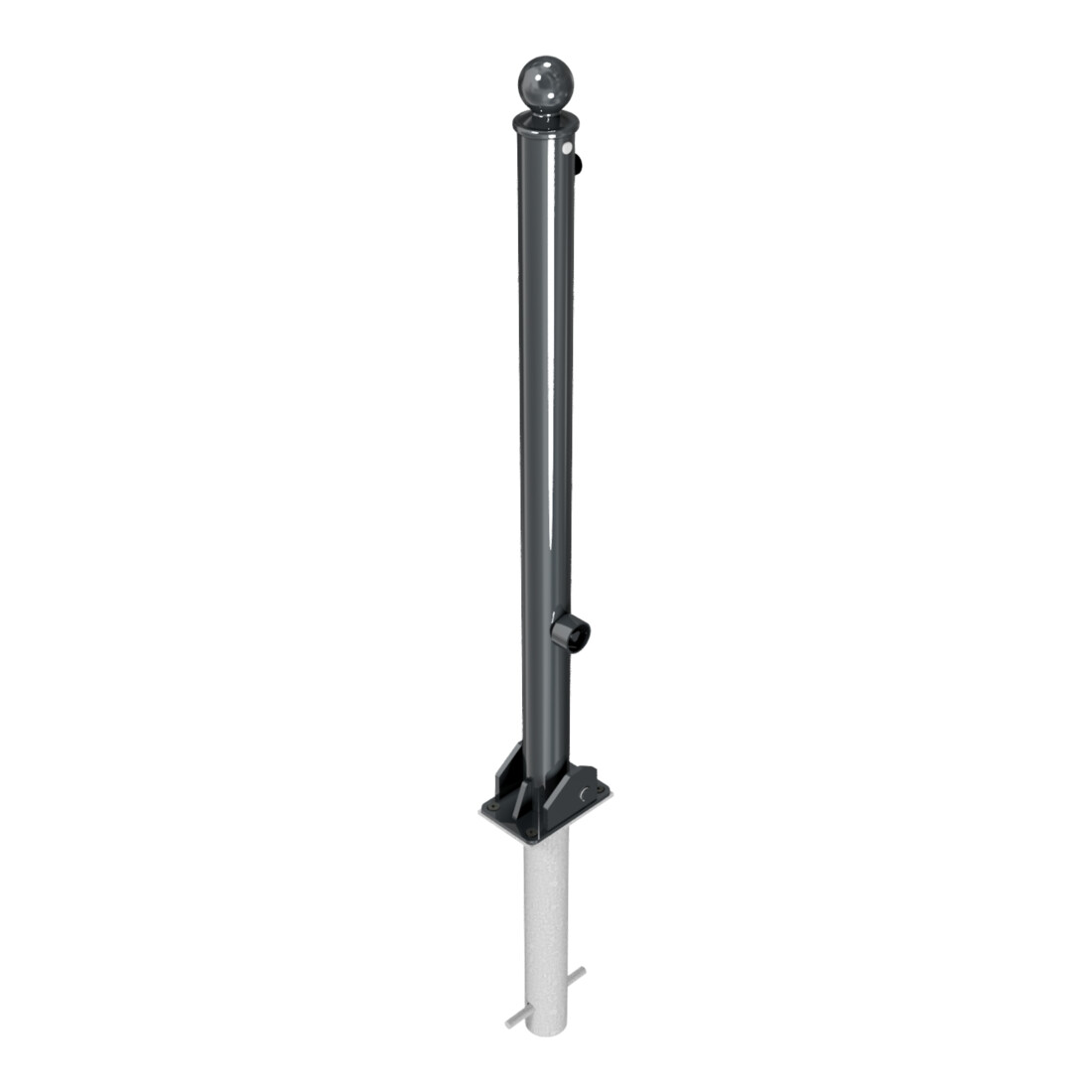Schake Absperrstilpfosten Typ 465FUHB, umlegbar + Dreikantverschluß, zum Einbetonieren, Ø 60mm + Kugelkopf, beschichtet,