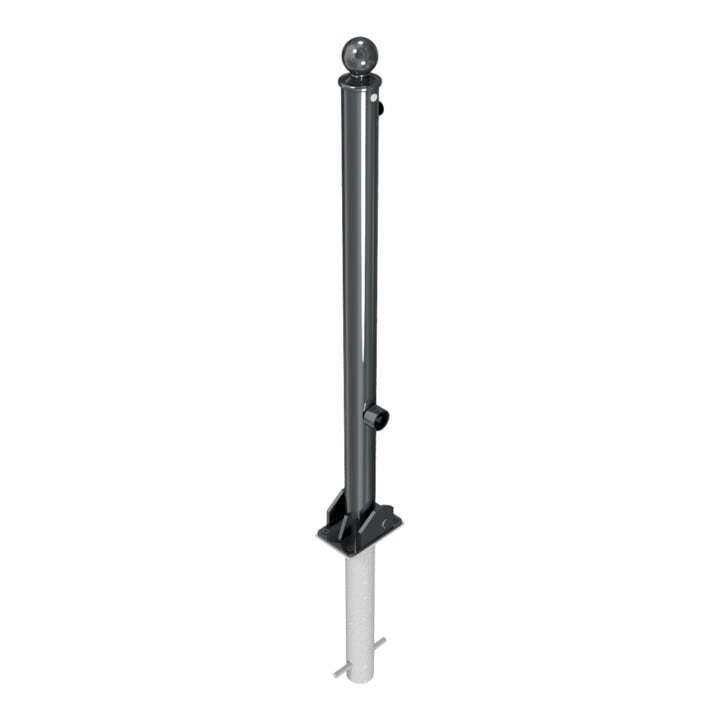 Schake Absperrstilpfosten Typ 465FUHB, umlegbar + Dreikantverschluß, zum Einbetonieren, Ø 60mm + Kugelkopf, beschichtet,