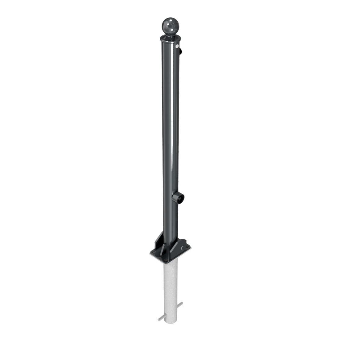 Schake Absperrstilpfosten Typ 465FUHB, umlegbar + Dreikantverschluß, zum Einbetonieren, Ø 60mm + Kugelkopf, beschichtet,