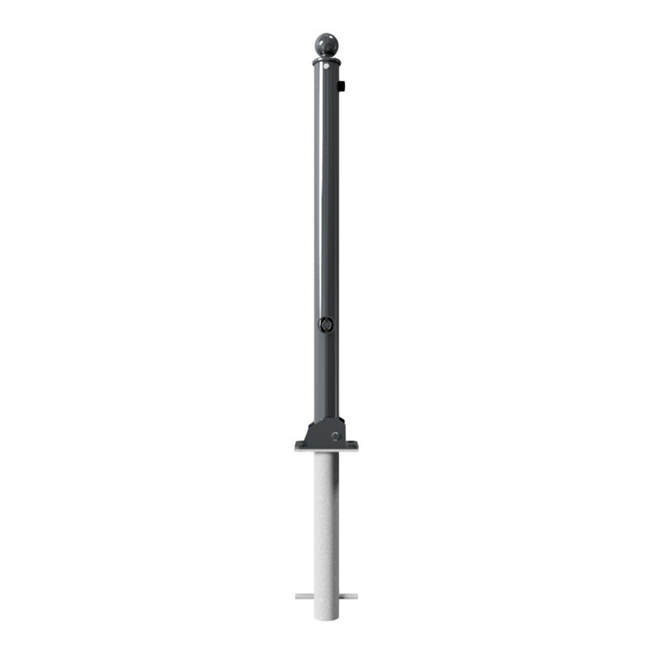 Schake Absperrstilpfosten Typ 465FUHB, umlegbar + Dreikantverschluß, zum Einbetonieren, Ø 60mm + Kugelkopf, beschichtet,