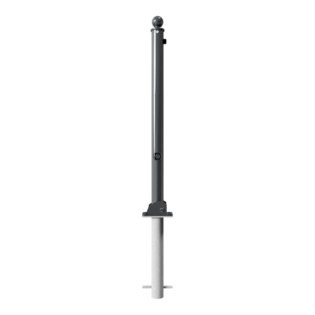 Schake Absperrstilpfosten Typ 465FUHB, umlegbar + Dreikantverschluß, zum Einbetonieren, Ø 60mm + Kugelkopf, beschichtet,