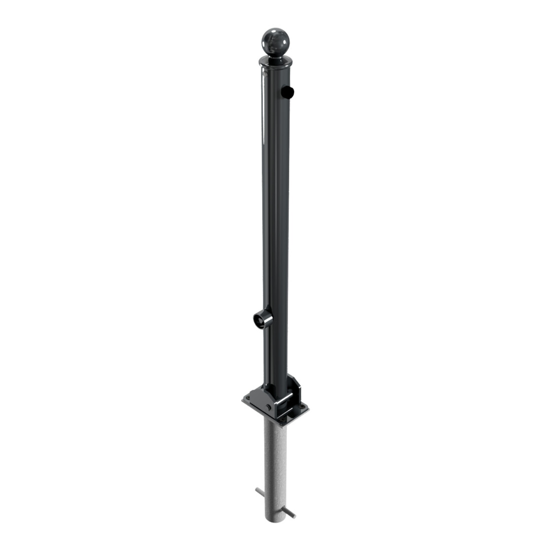 Schake Absperrstilpfosten Typ 465FUHB, umlegbar + Dreikantverschluß, zum Einbetonieren, Ø 60mm + Kugelkopf, beschichtet,