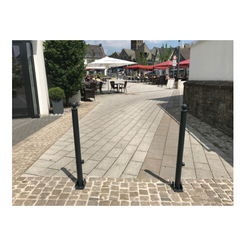 Schake Absperrstilpfosten Typ 465UZHB, umlegbar + Profilzylinder, zum Einbetonieren, Ø 60mm + Kugelkopf, beschichtet,