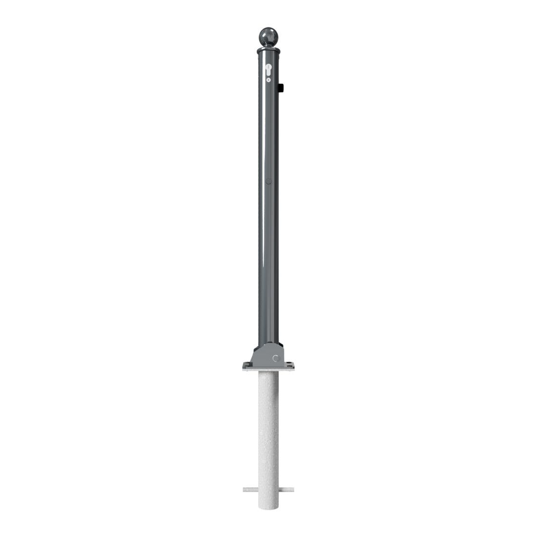 Schake Absperrstilpfosten Typ 465UZHB, umlegbar + Profilzylinder, zum Einbetonieren, Ø 60mm + Kugelkopf, beschichtet,