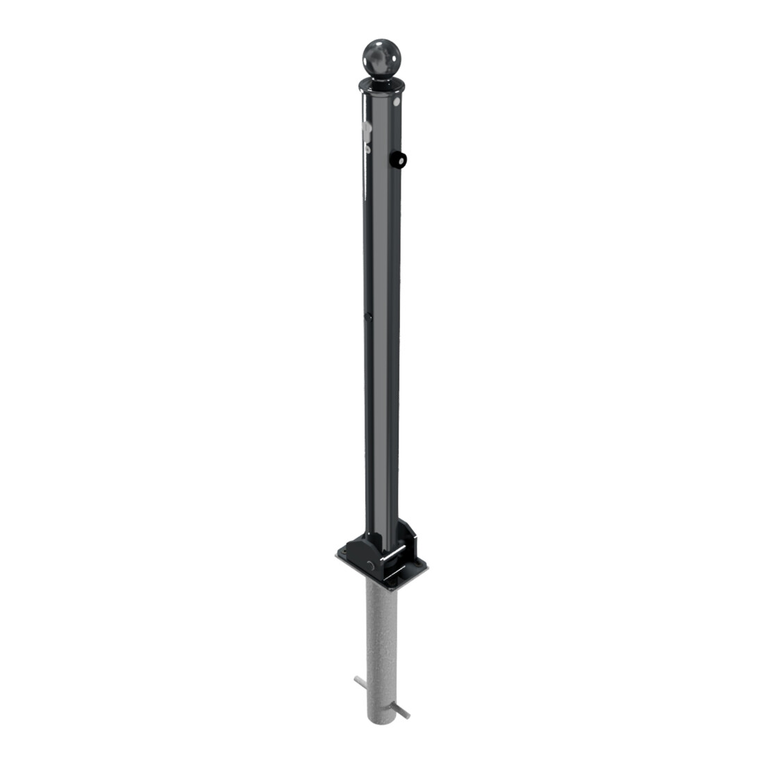 Schake Absperrstilpfosten Typ 465UZHB, umlegbar + Profilzylinder, zum Einbetonieren, Ø 60mm + Kugelkopf, beschichtet,
