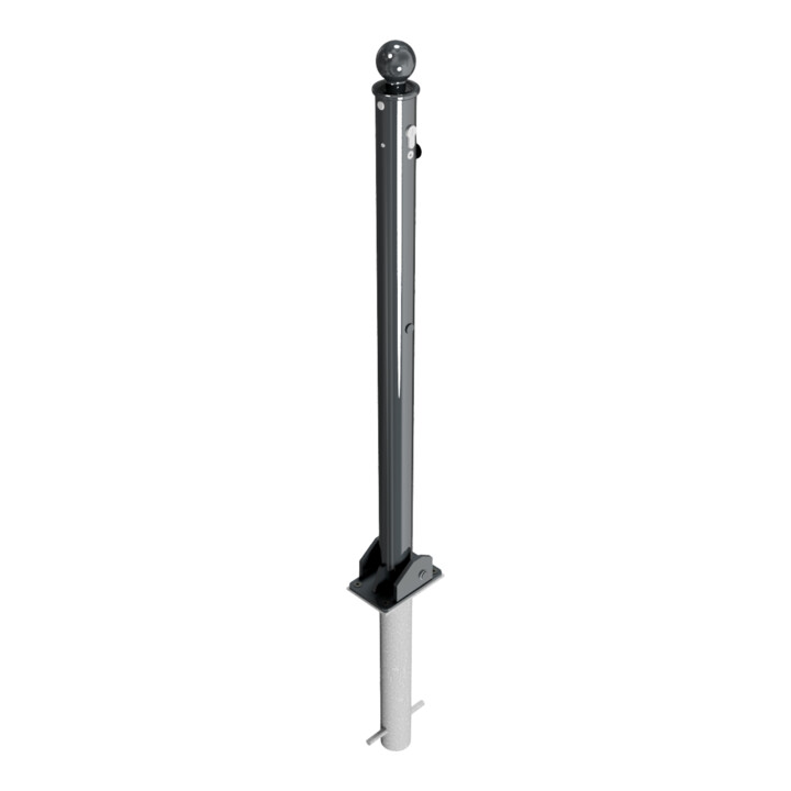 Schake Absperrstilpfosten Typ 465UZHB, umlegbar + Profilzylinder, zum Einbetonieren, Ø 60mm + Kugelkopf, beschichtet,