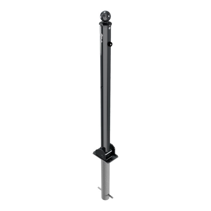 Schake Absperrstilpfosten Typ 465UZHB, umlegbar + Profilzylinder, zum Einbetonieren, Ø 60mm + Kugelkopf, beschichtet,