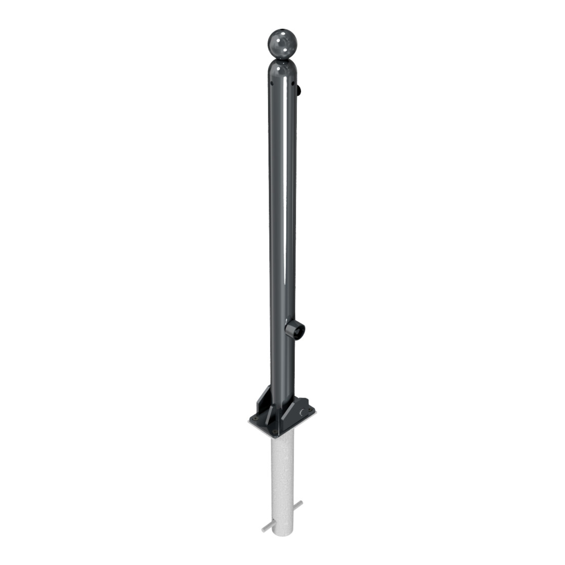 Schake Absperrstilpfosten Typ 466FUHB, umlegbar + Dreikantverschluß, zum Einbetonieren, Ø 60mm + Kugelkopf, beschichtet,