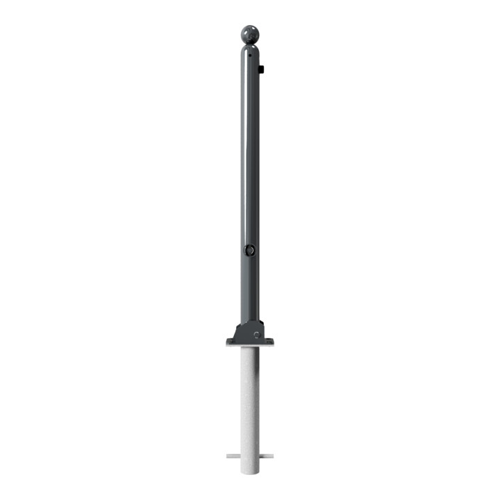 Schake Absperrstilpfosten Typ 466FUHB, umlegbar + Dreikantverschluß, zum Einbetonieren, Ø 60mm + Kugelkopf, beschichtet,