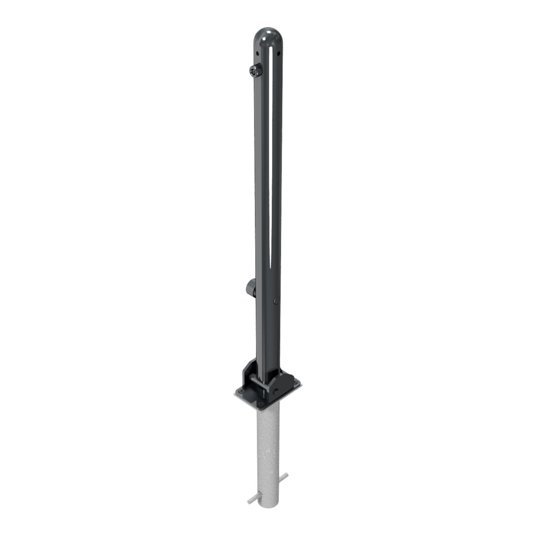 Schake Absperrstilpfosten Typ 468FUHB, umlegbar + Dreikantverschluß, zum Einbetonieren, Ø 60mm + Halbkugel, beschichtet,