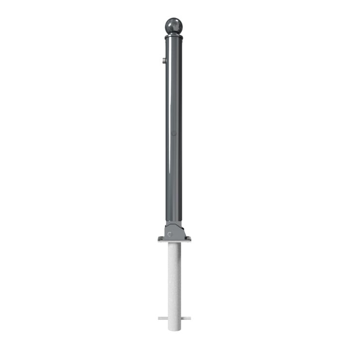 Schake Absperrstilpfosten Typ 474UZHB, umlegbar + Profilzylinder, zum Einbetonieren, Ø 76mm + Kugelkopf, beschichtet,