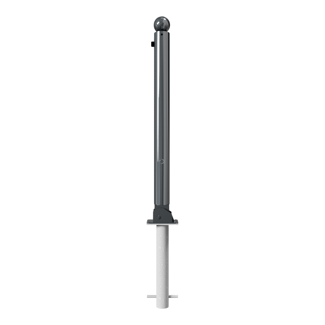 Schake Absperrstilpfosten Typ 475FUHB, umlegbar + Dreikantverschluß, zum Einbetonieren, Ø 76mm + Kugelkopf, beschichtet,