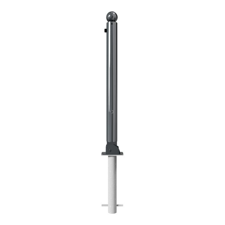 Schake Absperrstilpfosten Typ 475FUHB, umlegbar + Dreikantverschluß, zum Einbetonieren, Ø 76mm + Kugelkopf, beschichtet,