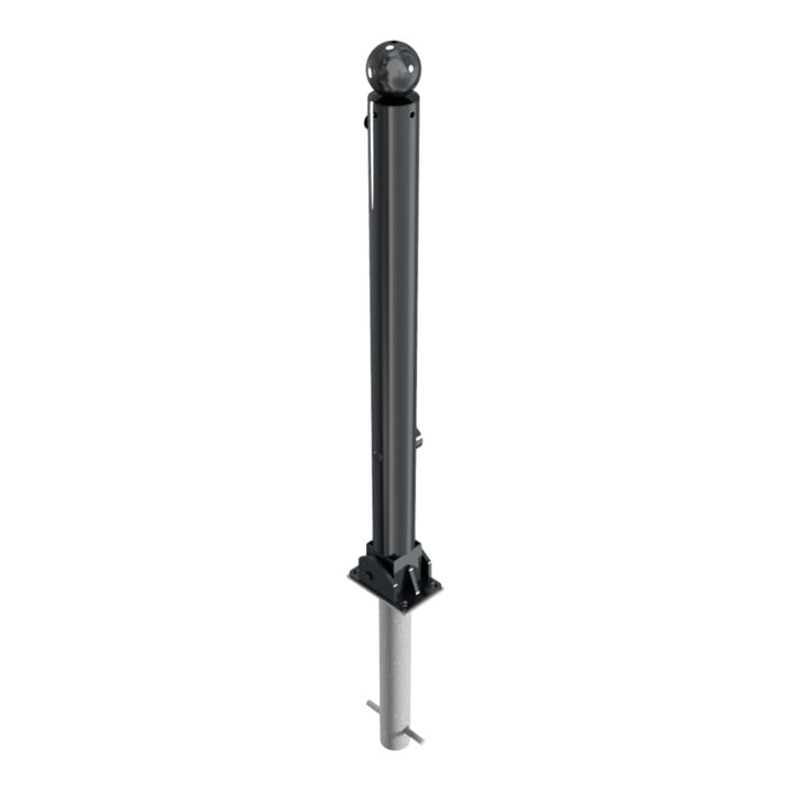 Schake Absperrstilpfosten Typ 475FUHB, umlegbar + Dreikantverschluß, zum Einbetonieren, Ø 76mm + Kugelkopf, beschichtet,