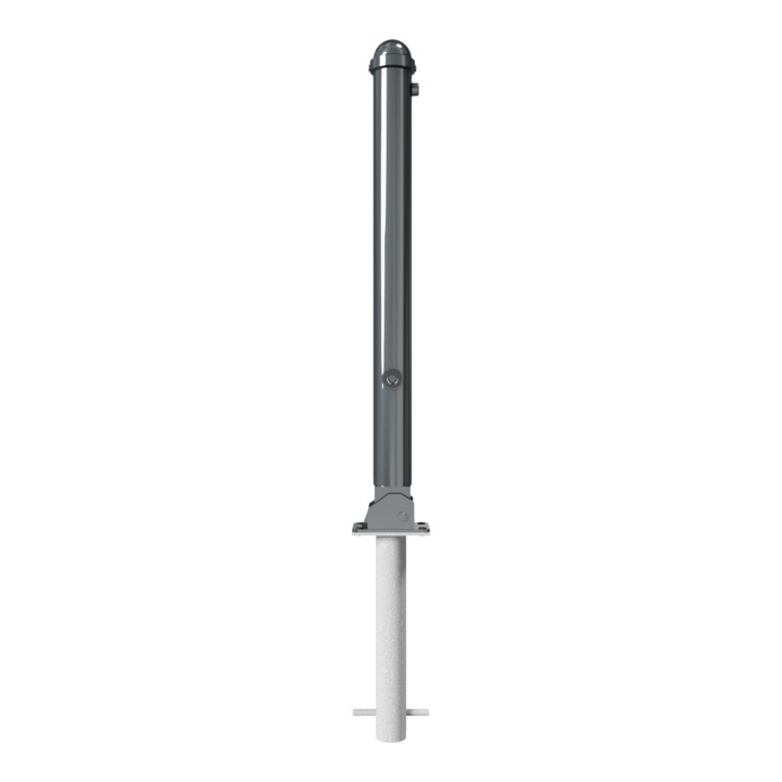 Schake Absperrstilpfosten Typ 477FUHB, umlegbar + Dreikantverschluß, zum Einbetonieren, Ø 76mm + Zierkappe,