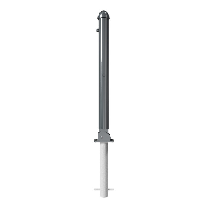 Schake Absperrstilpfosten Typ 477UZHB, umlegbar + Profilzylinder, zum Einbetonieren, Ø 76mm + Zierkappe,