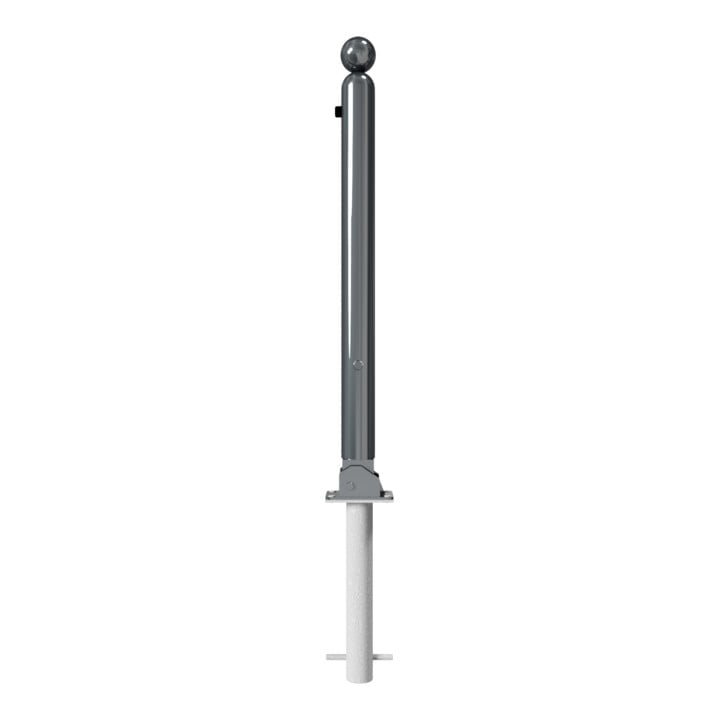 Schake Absperrstilpfosten Typ 478FUHB, umlegbar + Dreikantverschluß, zum Einbetonieren, Ø 76mm + Kugelkopf, beschichtet,