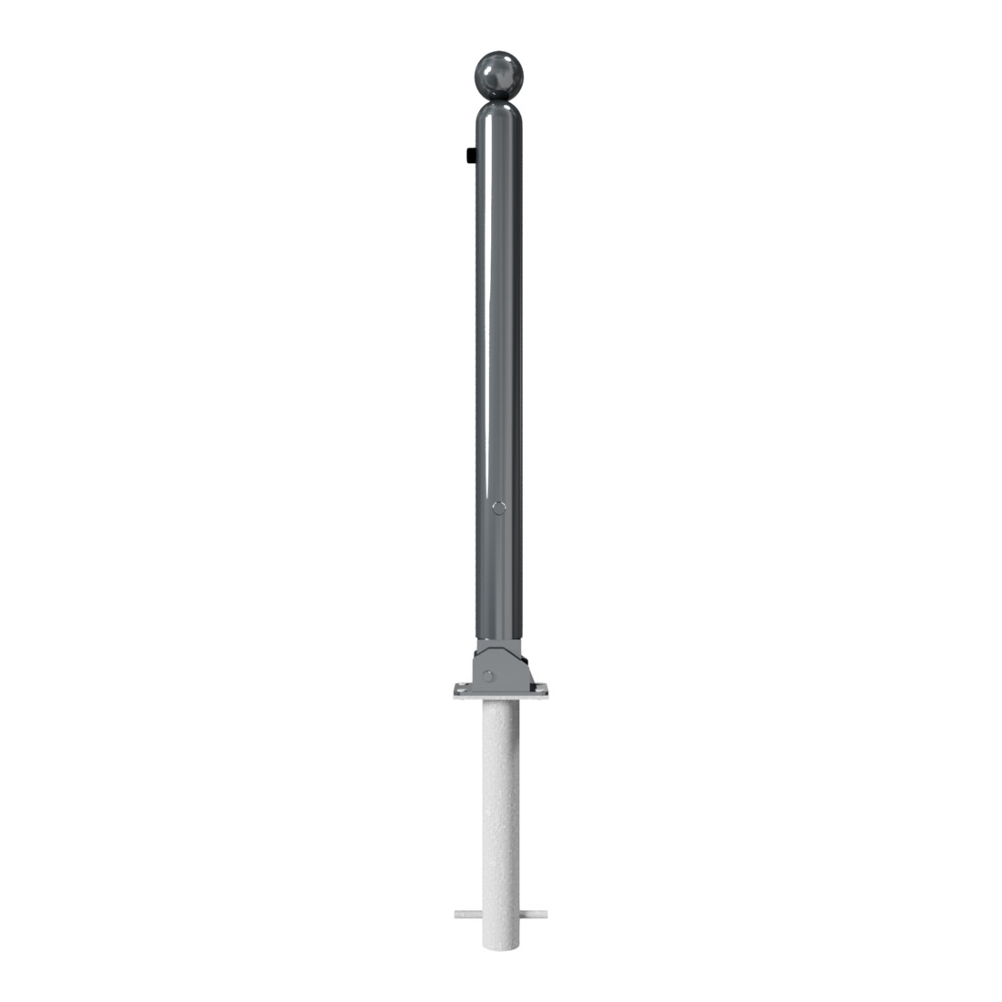 Schake Absperrstilpfosten Typ 478FUHB, umlegbar + Dreikantverschluß, zum Einbetonieren, Ø 76mm + Kugelkopf, beschichtet,