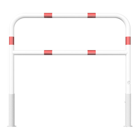 Schake Abweisebügel Ø 60mm, Breite 1500 mm, Höhe Überflur 1000 mm, herausnehmbar + Dreikantverschluß + Querholm + Bodenhülsen, beschichtet, weiß / rot