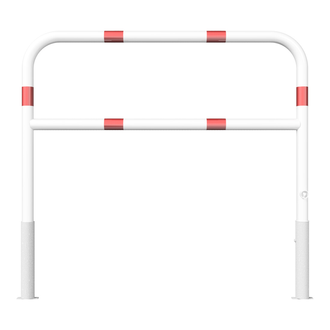 Schake Abweisebügel Ø 60mm, Breite 1500 mm, Höhe Überflur 1000 mm, herausnehmbar + Dreikantverschluß + Querholm + Bodenhülsen, beschichtet, weiß / rot