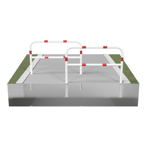 Schake Abweisebügel Ø 60mm, Breite 2000 mm, Höhe Überflur 1000 mm, ohne Querholm, herausnehmbar + Dreikantverschluß incl. Bodenhülsen