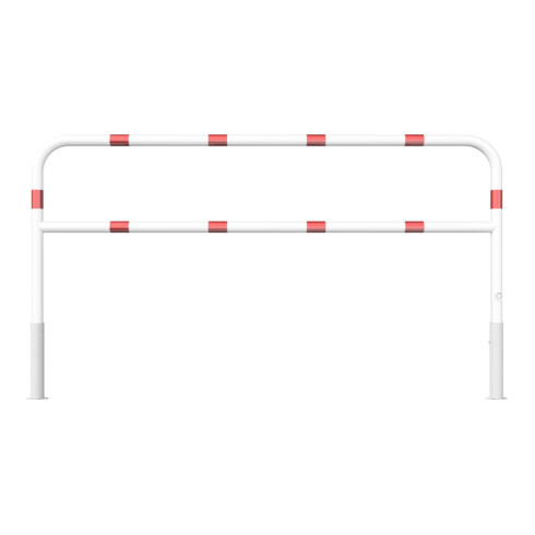 Schake Abweisebügel Ø 60mm, Breite 2500 mm, Höhe Überflur 1000 mm, herausnehmbar + Dreikantverschluß + Querholm + Bodenhülsen, beschichtet, weiß / rot