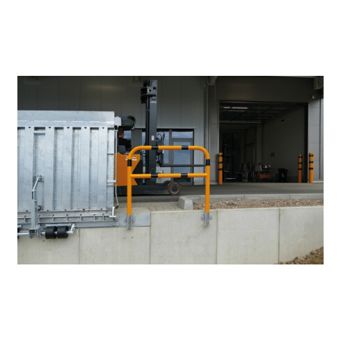 Schake Abweisebügel Ø60mm Breite: 1000mm, Höhe: 1200 mm + Querholm, für Wandmontage, beschichtet, gelb / schwarz, inkl. 2 Bodenhülsen 460.15W