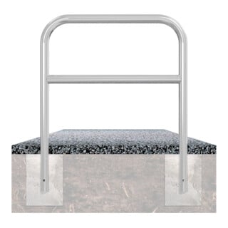 Schake Abweisebügel aus Stahlrohr Ø 60 x 2,5 mm Breite: 2500 mm, Höhe: 1400 mm + Querholm, zum Einbetonieren