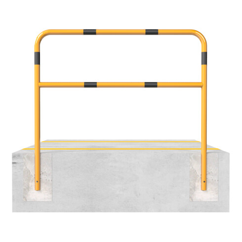 Schake Abweisebügel aus Stahlrohr Ø48mm Breite: 1000mm, Höhe: 1400 mm + Querholm, beschichtet, gelb/schwarz