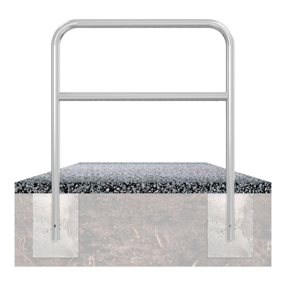 Schake Abweisebügel aus Stahlrohr Ø 48 x 2,5 mm Breite: 2000 mm, Höhe: 1400 mm + Querholm, zum Einbetonieren