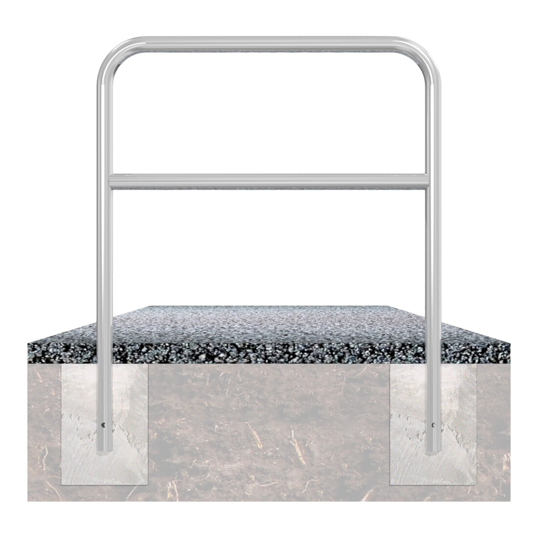 Schake Abweisebügel aus Stahlrohr Ø 48 x 2,5 mm Breite: 2500 mm, Höhe: 1400 mm + Querholm, zum Einbetonieren