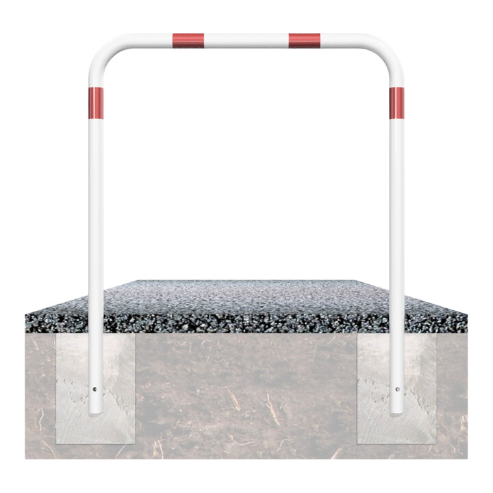 Schake Abweisebügel aus Stahlrohr Ø 48 x 2,5 mm Breite: 500 mm, Höhe: 1400 mm ohne Querholm, beschichtet, zum Einbetonieren