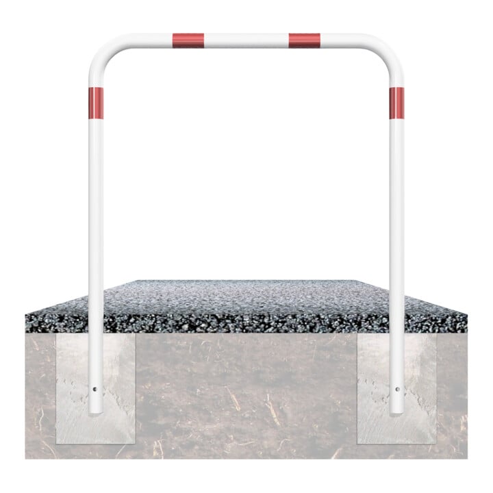Schake Abweisebügel aus Stahlrohr Ø 48 x 2,5 mm Breite: 700 mm, Höhe: 1200 mm ohne Querholm, beschichtet, zum Einbetonieren