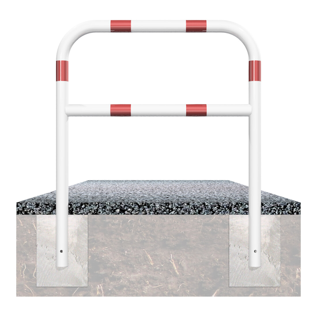 Schake Abweisebügel aus Stahlrohr Ø 60 x 2,5 mm Breite: 1000 mm, Höhe: 1400 mm + Querholm, beschichtet, zum Einbetonieren