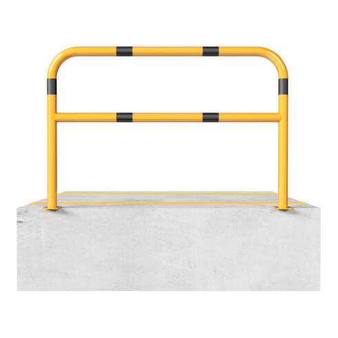 Schake Abweisebügel aus Stahlrohr Ø60mm Breite: 1000mm, Höhe: 1000 mm + Querholm + Bodenplatten zum Aufdübeln, gelb / schwarz