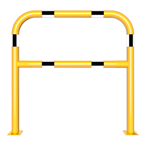 Schake Abweisebügel aus Stahlrohr Ø60mm Breite: 1000mm, Höhe: 1000 mm + Querholm + Bodenplatten zum Aufdübeln, gelb / schwarz