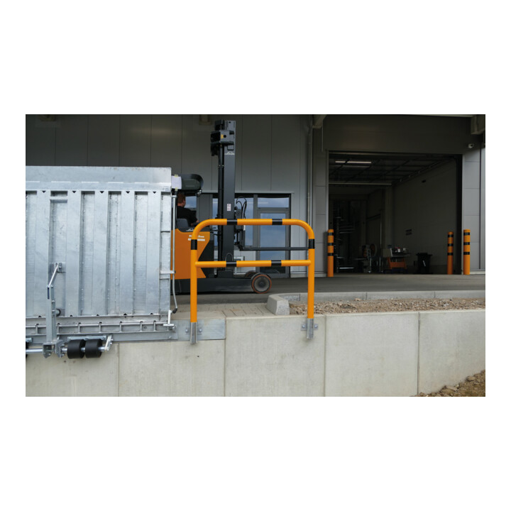 Schake Abweisebügel aus Stahlrohr Ø60mm Breite: 1000mm, Höhe: 1200 mm + Querholm, für Wandmontage, inkl. 2 Bodenhülsen 460.15W