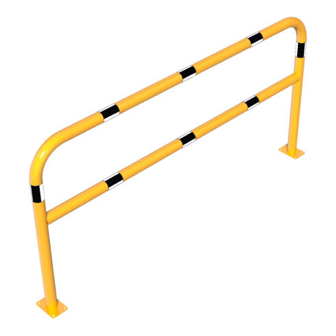 Schake Abweisebügel aus Stahlrohr Ø60mm Breite: 2000mm, Höhe: 1000 mm + Querholm + Bodenplatten zum Aufdübeln, gelb / schwarz