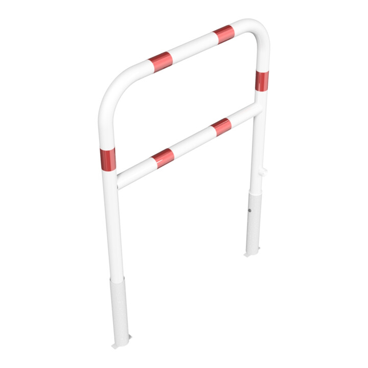 Schake Abweisebügel Ø 60mm, Breite 1000 mm, Höhe Überflur 1000 mm, herausnehmbar + Dreikantverschluß + Querholm + Bodenhülsen, beschichtet, weiß / rot