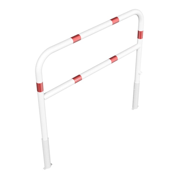 Schake Abweisebügel Ø 60mm, Breite 1500 mm, Höhe Überflur 1000 mm, herausnehmbar + Dreikantverschluß + Querholm + Bodenhülsen, beschichtet, weiß / rot